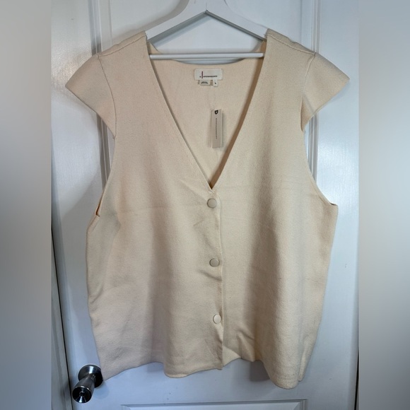NWT By Anthropologie Women’s Ivory Oversized V-Neck Button Front Vest - Size XL - Picture 1 of 9